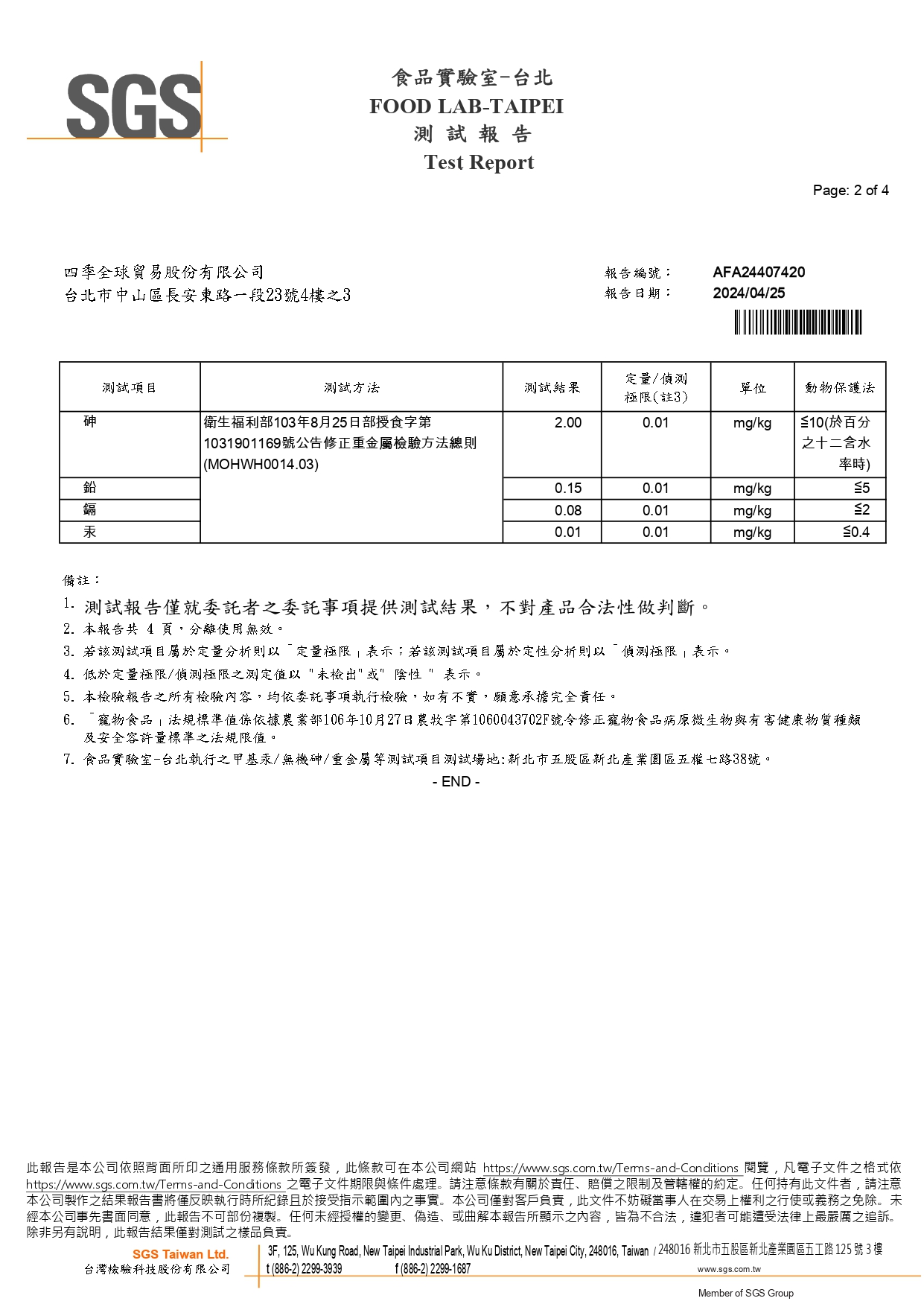 重金屬檢驗報告第2頁